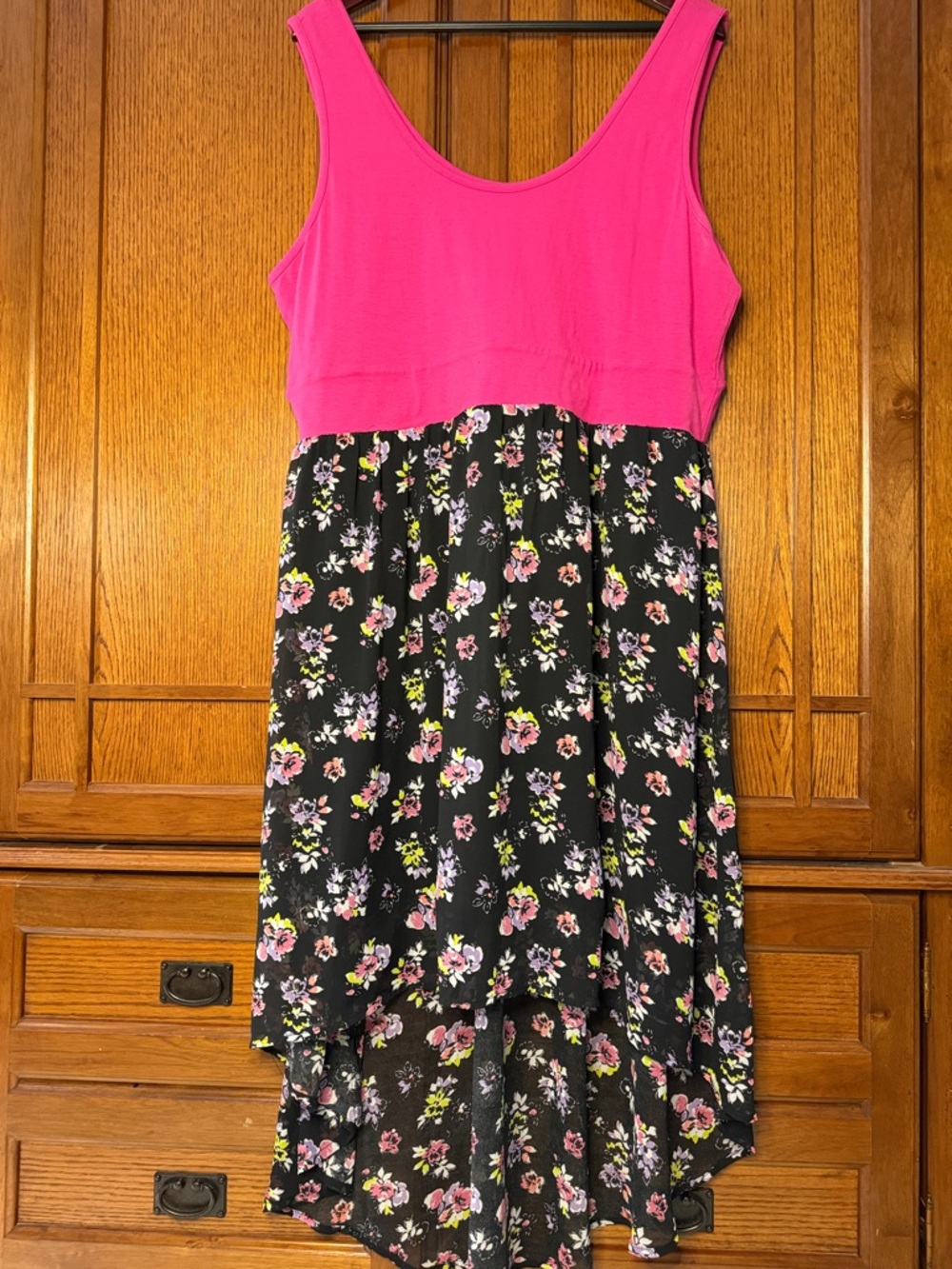 Torrid Floral High-Low Maxi Dress Mixed Media Georgette Skirt Barbiecore Tank